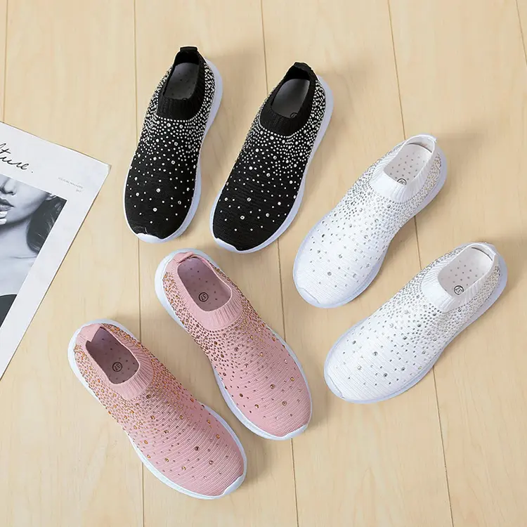 Jian Er Factory OEM ODM Low Price Fashion Vamp Point Drill Zapatos Sneaker Women Casual Sport Shoes